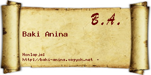 Baki Anina névjegykártya